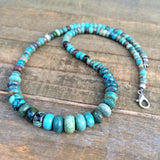 Turquoise Statement Necklace, American Blue Green Turquoise with Antiqued Silver Accents, December Birthstone Jewelry