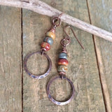 Boho Jasper Dangle Copper Earrings, Small Drop Colorful Bohemian Earrings, Natural Red Creek Jasper Jewelry