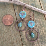 Czech Glass Bee Pollinator Earrings, Nature Inspired Copper Jewelry