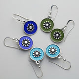 colorful small silver flower drop earrings
