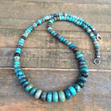 Turquoise Statement Necklace, American Blue Green Turquoise with Antiqued Silver Accents, December Birthstone Jewelry