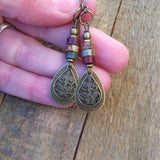 red creek jasper dangle drop earrings. Brass and stone teardrop earrings. Jasper stone jewelry