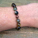 Blue Yellow Tiger's Eye Stone Stretch Beaded Bracelet