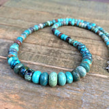 Turquoise Statement Necklace, American Blue Green Turquoise with Antiqued Silver Accents, December Birthstone Jewelry