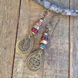 red creek jasper dangle drop earrings. Brass and stone teardrop earrings. Jasper stone jewelry