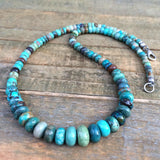 Turquoise Statement Necklace, American Blue Green Turquoise with Antiqued Silver Accents, December Birthstone Jewelry