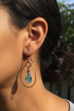 Ice Blue Teardrop and Hammered Copper Hoop Earrings, Czech Glass Drop Earrings