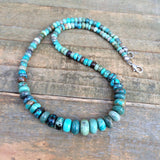 Turquoise Statement Necklace, American Blue Green Turquoise with Antiqued Silver Accents, December Birthstone Jewelry