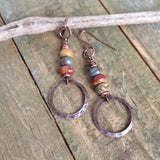 Boho Jasper Dangle Copper Earrings, Small Drop Colorful Bohemian Earrings, Natural Red Creek Jasper Jewelry