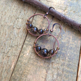 Small Smoky Quartz Copper Hoop Earrings