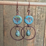 bee pollinator blue dangle earrings