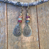 red creek jasper dangle drop earrings. Brass and stone teardrop earrings. Jasper stone jewelry