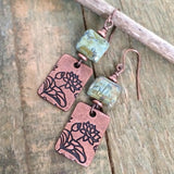 Green Lotus and Copper Dangle Earrings, Czech Glass Lotus Yoga Jewelry