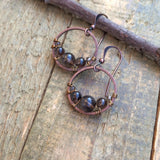 Small Smoky Quartz Copper Hoop Earrings