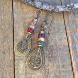 red creek jasper dangle drop earrings. Brass and stone teardrop earrings. Jasper stone jewelry