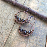 Small Smoky Quartz Copper Hoop Earrings