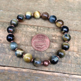 Blue Yellow Tiger's Eye Stone Stretch Beaded Bracelet
