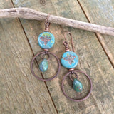 Czech Glass Bee Pollinator Earrings, Nature Inspired Copper Jewelry