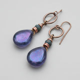 blue purple glass teardrop dangle earrings