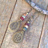 red creek jasper dangle drop earrings. Brass and stone teardrop earrings. Jasper stone jewelry