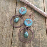 Czech Glass Bee Pollinator Earrings, Nature Inspired Copper Jewelry
