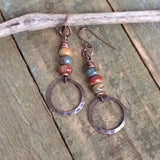 Boho Jasper Dangle Copper Earrings, Small Drop Colorful Bohemian Earrings, Natural Red Creek Jasper Jewelry