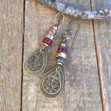 red creek jasper dangle drop earrings. Brass and stone teardrop earrings. Jasper stone jewelry