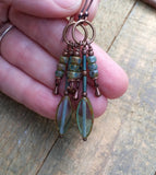 Blue Czech Glass and Copper Chandelier Earrings