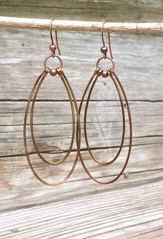 Copper Hoop Earrings, Hammered Copper Jewelry, Copper Earrings, Boho Earrings, Bohemian Earrings, Rustic Copper Hoop Earrings