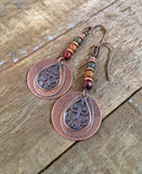 Boho Jasper Earrings, Copper Dangle Earrings, Red Creek Jasper Jewelry, Colorful Stone Earrings, Bohemian Jewelry