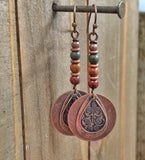 Boho Jasper Earrings, Copper Dangle Earrings, Red Creek Jasper Jewelry, Colorful Stone Earrings, Bohemian Jewelry
