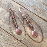 Dangle Boho Earrings, Copper Hoop Earrings, Red Creek Jasper Stone Jewelry, Jasper Earrings, Teardrop Dangle Earrings, Earthy Stone Jewelry