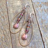 Dangle Boho Earrings, Copper Hoop Earrings, Red Creek Jasper Stone Jewelry, Jasper Earrings, Teardrop Dangle Earrings, Earthy Stone Jewelry