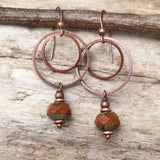 Burnt Orange Earrings, Burnt Orange Jewelry, Copper Dangle Earrings, Orange Hoop Earrings