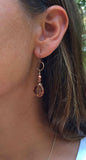 Rose Gold Teardrop Earrings, Copper Earrings, Valentines Day Gift for Her, Rose Gold Glass Jewelry, Bohemian Earrings, Bohemian Jewelry