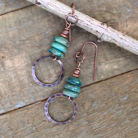 Bohemian Green Earrings, Spring Green Jewelry, Copper Dangle Earrings, Green Czech Glass Earrings, Copper Dangle Earrings,