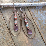 Boho Hoop Earrings, Bohemian Dangle Earrings, African Opal Earrings, Bohemian Jewelry, Earthy Jewelry, Stone Earrings, Copper Teardrops
