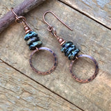 Bohemian Black Earrings, Earthy Copper Earrings, Copper Jewelry, Black Jewelry, Copper Dangle Earrings, Black Czech Glass Earrings