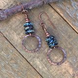 Bohemian Black Earrings, Earthy Copper Earrings, Copper Jewelry, Black Jewelry, Copper Dangle Earrings, Black Czech Glass Earrings