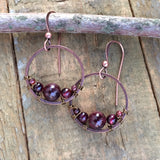 Garnet Earrings, Small Garnet Hoop Earrings, Red Garnet Jewelry, Copper Hoop Earrings, Copper Jewelry, Garnet Jewelry Set