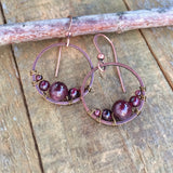 Garnet Earrings, Small Garnet Hoop Earrings, Red Garnet Jewelry, Copper Hoop Earrings, Copper Jewelry, Garnet Jewelry Set