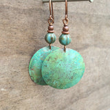 Patina Copper Earrings, Hammered Copper Earrings, Blue Green Patina Jewelry, Southwestern Jewelry, Copper Jewelry, Patina Dangle Earrings