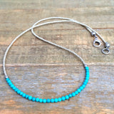 Tiny Turquoise Necklace, Turquoise Silver Layering Necklace, Minimalist Silver Necklace, Tiny Beaded Necklace, Silver Bead Jewelry