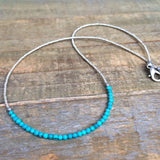 Tiny Turquoise Necklace, Turquoise Silver Layering Necklace, Minimalist Silver Necklace, Tiny Beaded Necklace, Silver Bead Jewelry