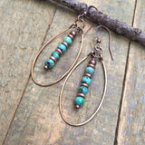 Turquoise Dangle Earrings, African Turquoise Earrings, Turquoise Jewelry Drop Earrings, Copper Hoop Earrings, Copper Jewelry