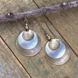 Mixed Metal Earrings, Brushed Metal Earrings, Forged Concave Drop Earrings, Brass Silver Earrings, Cold Forged Jewelry, Layered Earrings