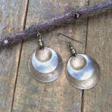 Mixed Metal Earrings, Brushed Metal Earrings, Forged Concave Drop Earrings, Brass Silver Earrings, Cold Forged Jewelry, Layered Earrings