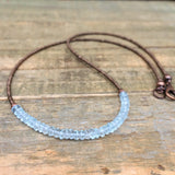 Tiny Aquamarine Necklace, Dainty Aquamarine Jewelry, Birthstone Aquamarine Choker, Beaded Necklace, 19th Anniversary Gift, Beaded Choker