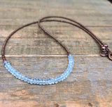 Tiny Aquamarine Necklace, Dainty Aquamarine Jewelry, Birthstone Aquamarine Choker, Beaded Necklace, 19th Anniversary Gift, Beaded Choker