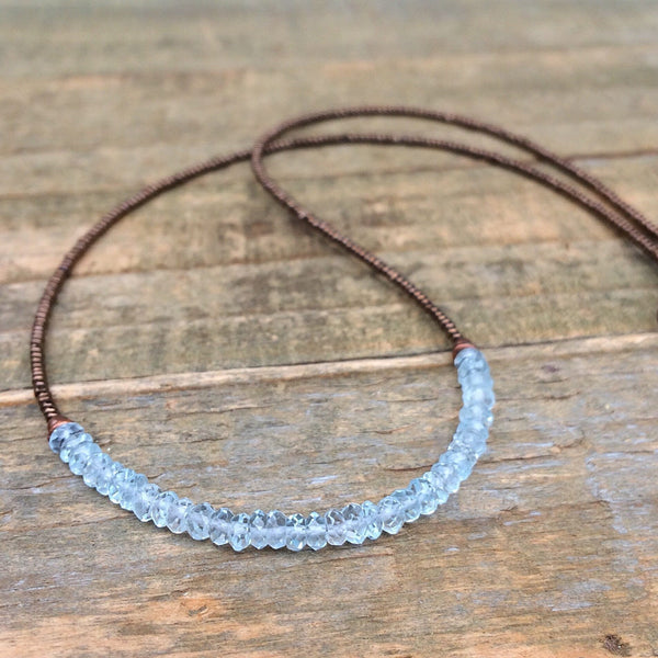 Tiny Aquamarine Necklace, Dainty Aquamarine Jewelry, Birthstone Aquamarine Choker, Beaded Necklace, 19th Anniversary Gift, Beaded Choker